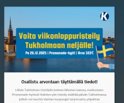 Voita Välimeren risteily arvo 1000 € Voita viikonloppuristeily Tukholmaan neljälle